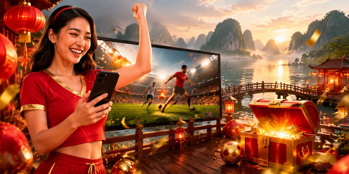 Người dùng xem kèo bóng đá trên điện thoại tại vịnh Hạ Long buổi tối