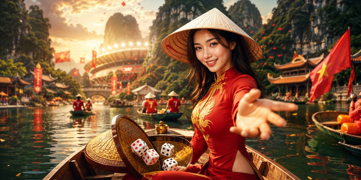 Người chơi tài xỉu trực tuyến tại Ninh Bình với nón lá và khung cảnh đồng quê